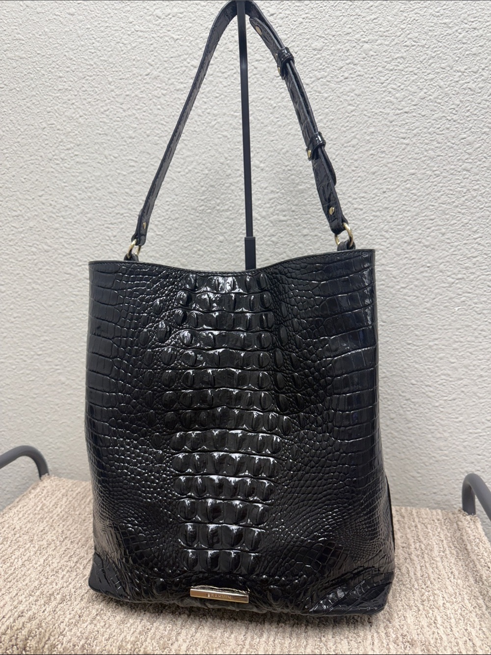 Brahmin Celina Black Croc-Embossed Shoulder Tote